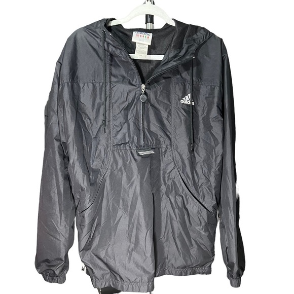 Vintage 90’s Adidas’s Quarter Zip Pullover Black Windbreaker Men’s Medium - Picture 1 of 10